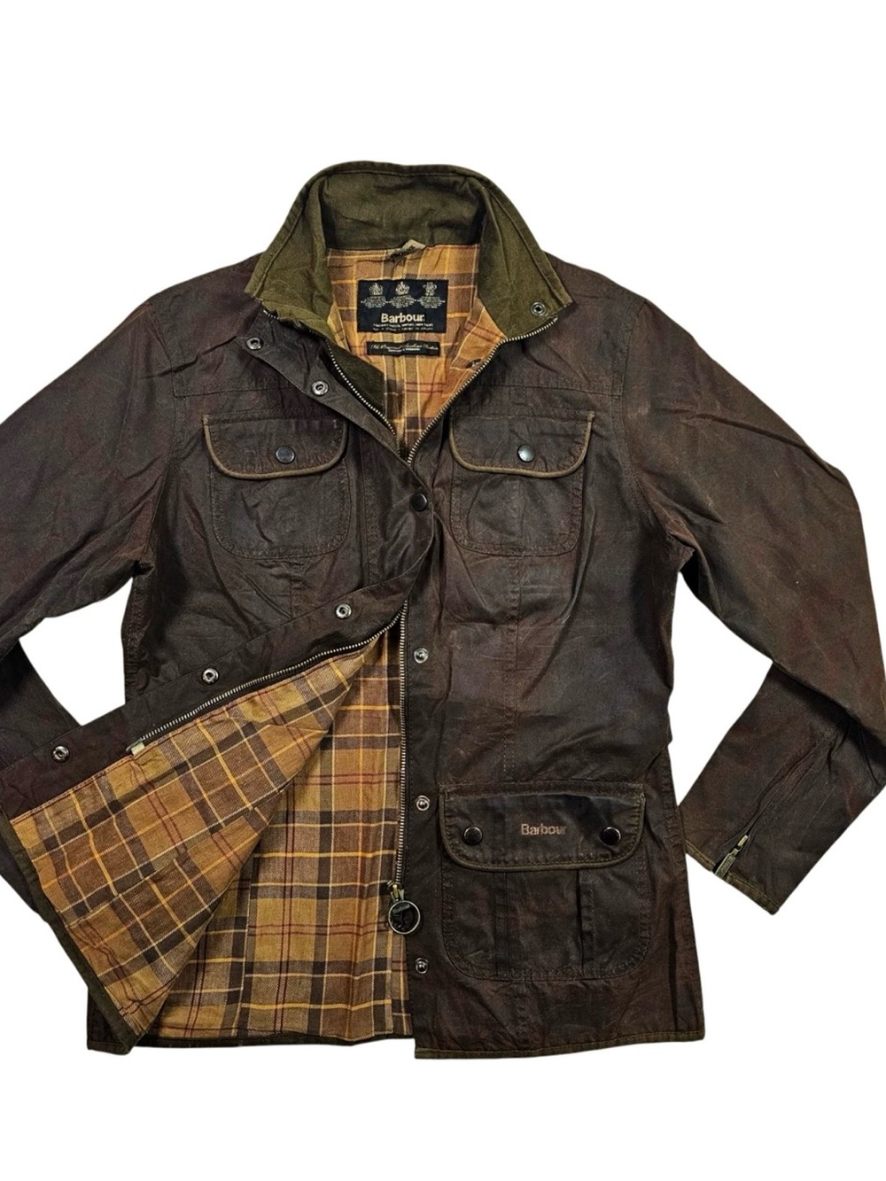 Barbour Brown Waxed Cotton Utility Jacket with Tartan Lining